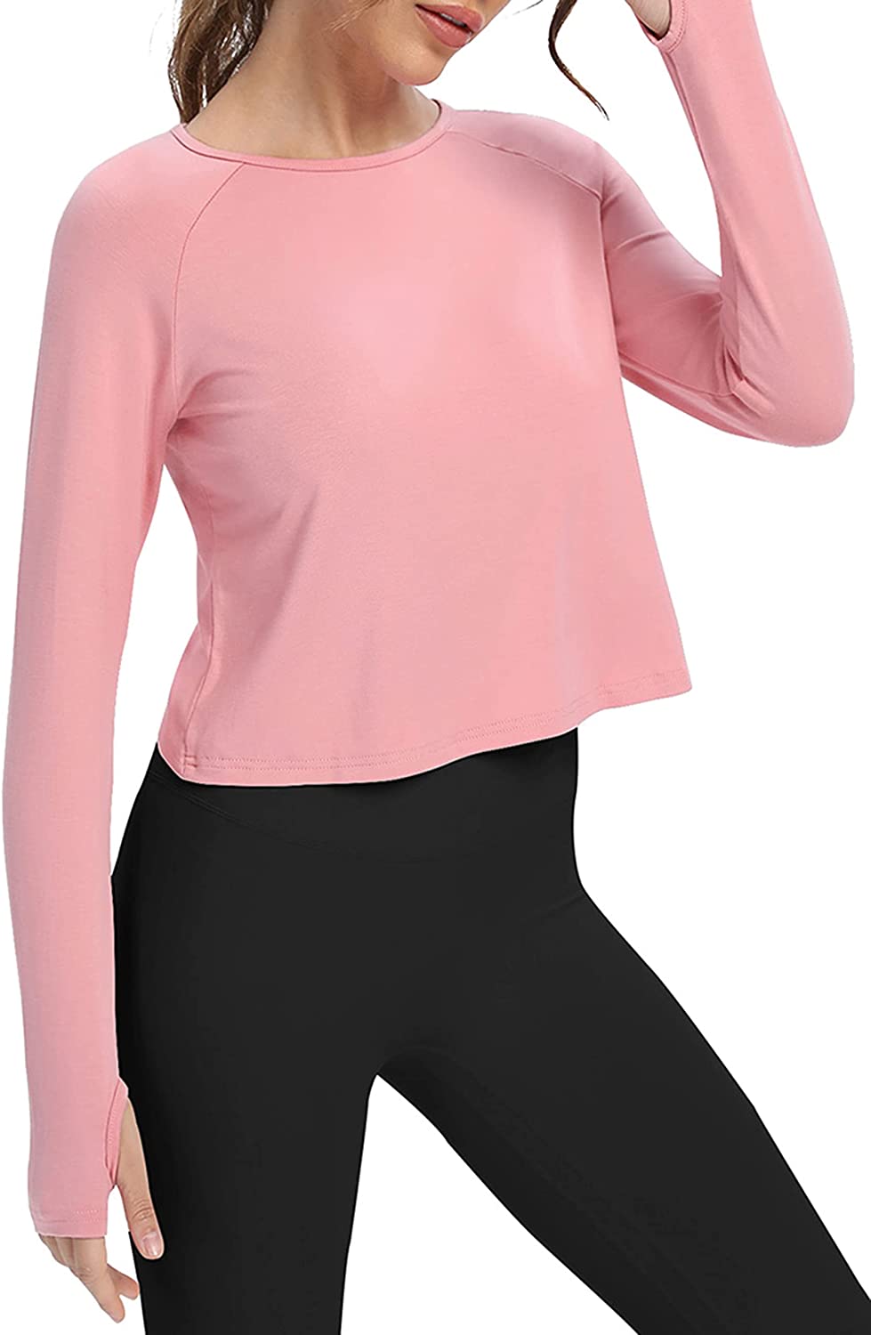 Bestisun Long Sleeve Cropped Tops Athletic Workout Athletic Yoga Gym Crop Tops for Women - Image 4